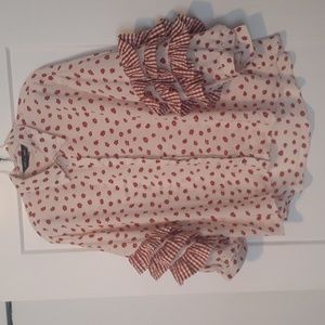 Red & white floral sister Jane blouse with ruffles